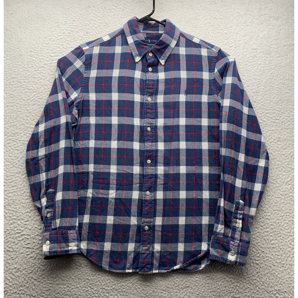 Ralph Lauren Flannel Shirt Mens XL Classic Fit Blue White Red Plaid Check Preppy